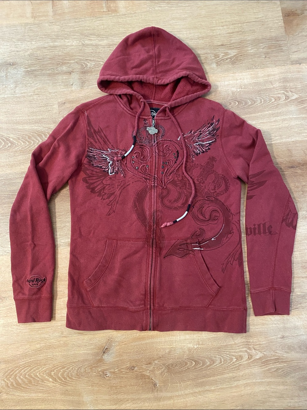 Hard Rock Cafe Deep Red Pullover Hoodie with Logo Tag - Medium